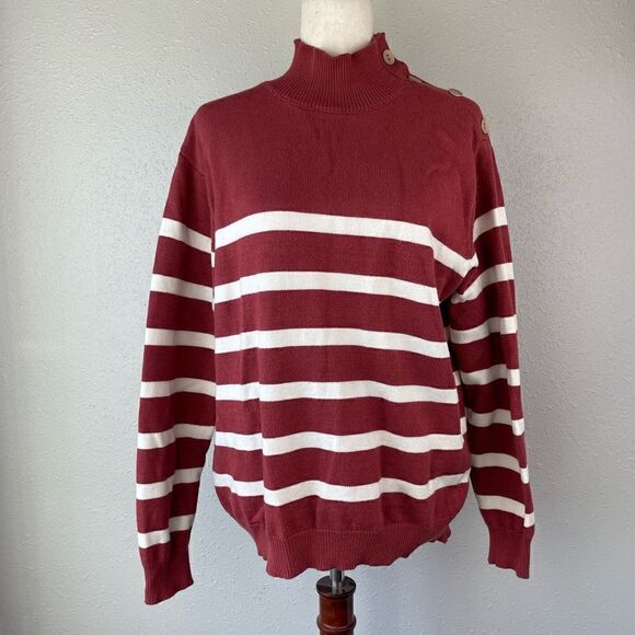 Maroon and White Striped Mock Neck Sweater Size L EUC - Picture 1 of 6